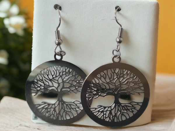 Boucles oreilles arbre de vie argentée